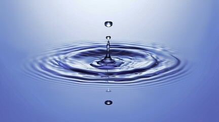 Refreshing Impact: Water Drop Generates Ripples on Light Blue Canvas, Symbolic Concept with Copy Space