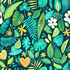 seamless pattern of cute jungle elements