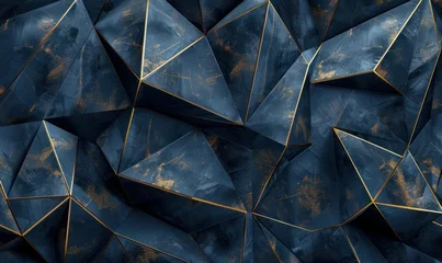 Fotobehang Blue polygonal background with golden lines. Geometric abstract background with triangles. © KrikHill