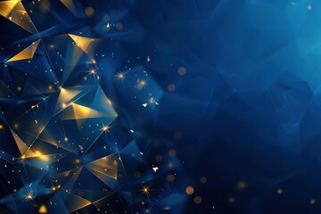 Blue polygonal background with golden lines. Geometric abstract background with triangles. - obrazy, fototapety, plakaty