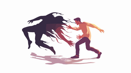 Illustration of man fighting with his shadow facing