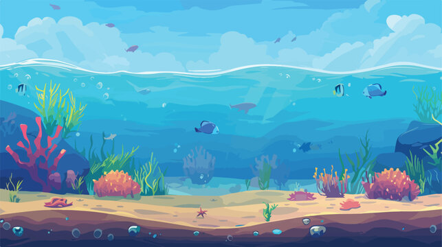 Cartoon sea bottom background for game design. Underwater