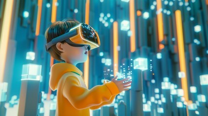 3D Technology Sensation Metaverse Virtual Reality: A Boy Wearing VR Glasses