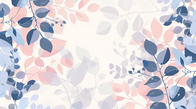 Simple flat illustration of botanical background in muted blue and pink pastel colors