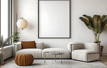 mock up poster frame in modern interior background, living room, Scandinavian style, 3D render, 3D illustration 