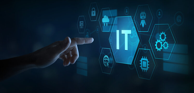 IT  information technology concept on touchscreen, computer systems