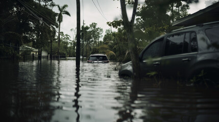 Flooded streets reshape cityscapes, creating surreal water routes, disrupting life, inspiring community resilience. 