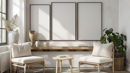 Frame mockup, ISO A paper size. Living room wall poster mockup. Interior mockup with house background. Modern interior design