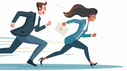 Fototapeta na wymiar Determined business woman and man running fast together