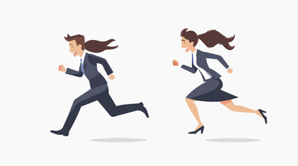 Fototapeta na wymiar Determined business woman and man running fast together