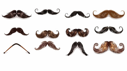 Different styles of male realistic mustaches set