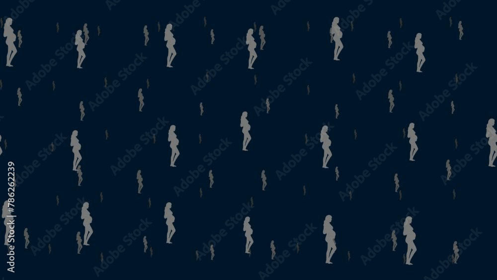 Poster pregnant woman symbols float horizontally from left to right. parallax fly effect. floating symbols 