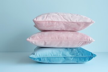 Vantage vs modern bedding and pillow styles on pastel background with text space