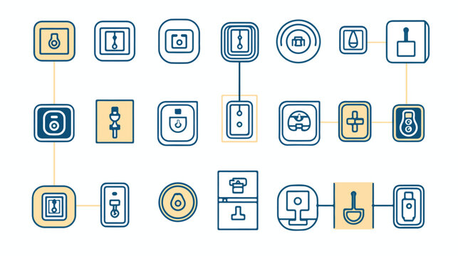 Electric power socket types thin line icons set vector