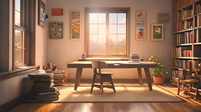 study table with a window in front of it