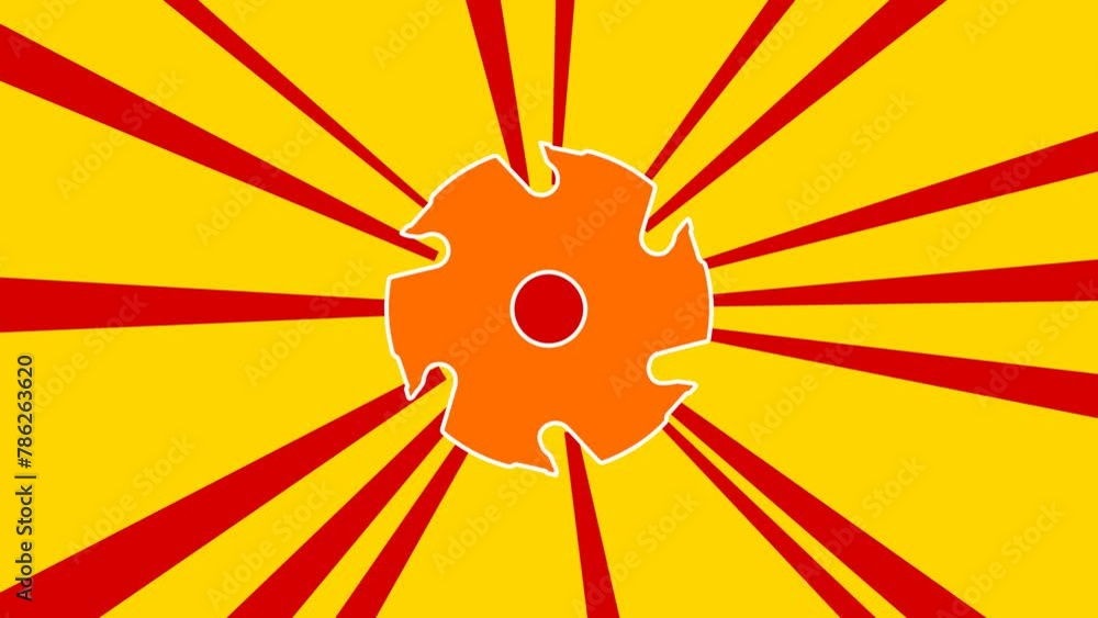 Poster milling disc symbol on the background of animation from moving rays of the sun. large orange symbol 