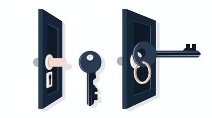 Key icon for lock and open door in house. Safety and s