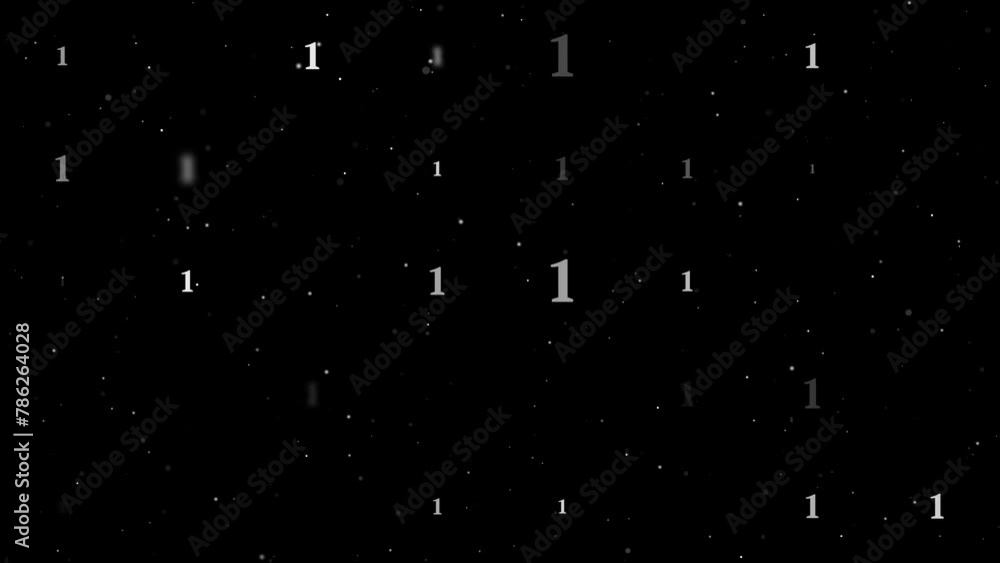 Poster template animation of evenly spaced number one symbols of different sizes and opacity. animation of 