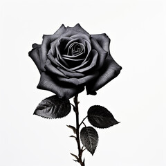 Elegant Black Rose on white background сreated with Generative Ai