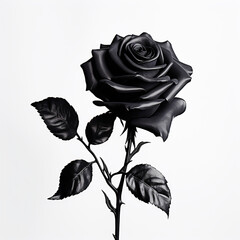 Elegant Black Rose on white background сreated with Generative Ai