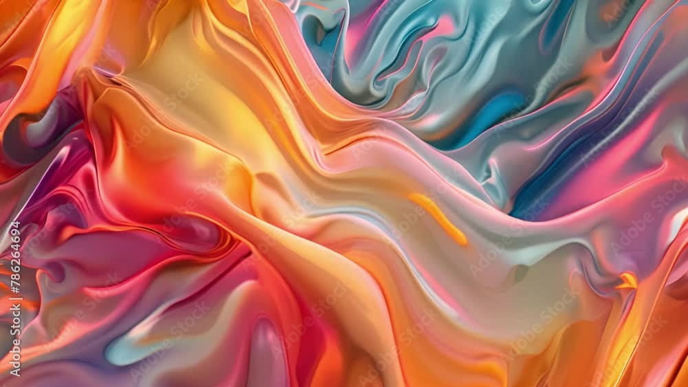 Poster colorful abstract silk textures blending in soft curves