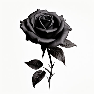 Elegant Black Rose on white background сreated with Generative Ai