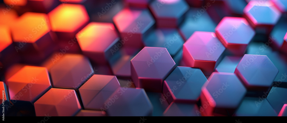 Poster a vibrant and dynamic abstract geometric background featuring hexagons, perfect for banners and webs