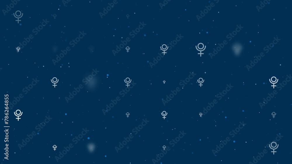 Poster template animation of evenly spaced astrological pluto symbols of different sizes and opacity. anima