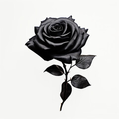 Elegant Black Rose on white background сreated with Generative Ai