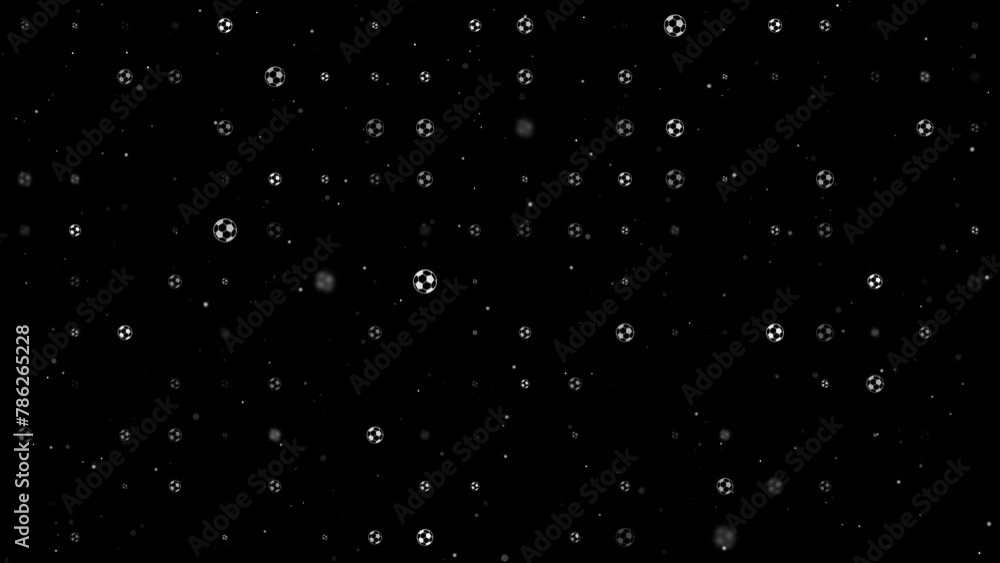 Poster template animation of evenly spaced football symbols of different sizes and opacity. animation of tr