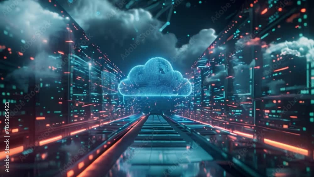 Poster futuristic cloud computing concept in cyber data center
