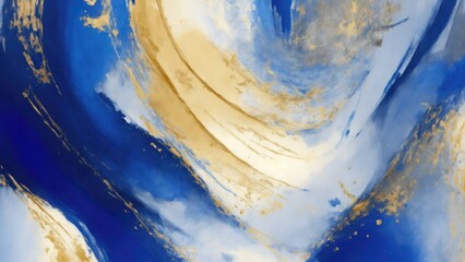 Abstract Blue, Gold and Gray art Oil painting style. Hand drawn by dry brush of paint background texture