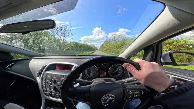 4k wide angle max super view point of view driving down country roads in England in Spring. 
