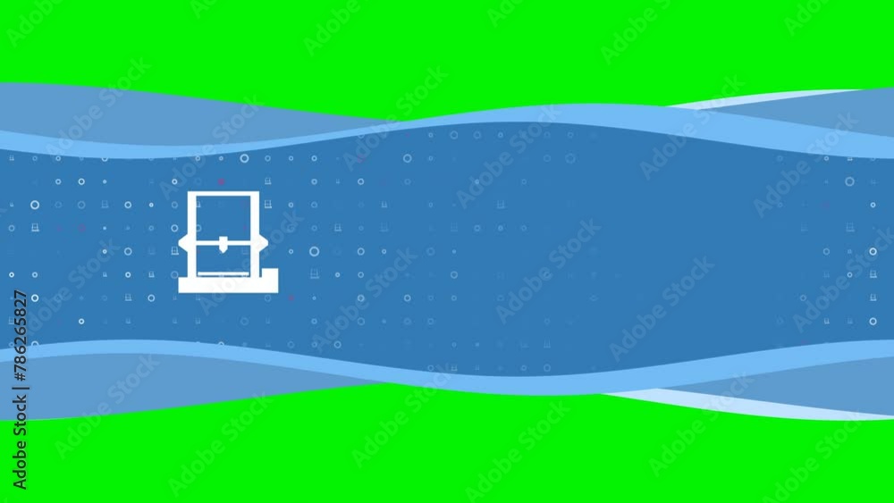 Poster animation of blue banner waves movement with white 3d printer symbol on the left. on the background 