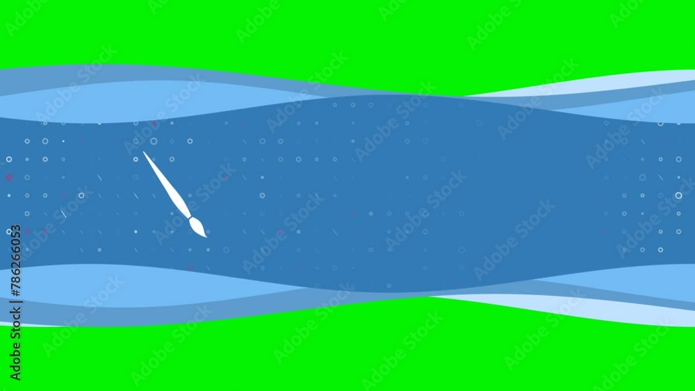 Poster animation of blue banner waves movement with white artistic brush symbol on the left. on the backgro