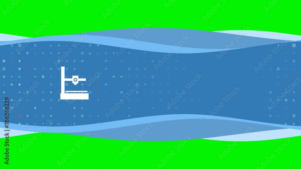 Poster animation of blue banner waves movement with white small 3d printer symbol on the left. on the backg