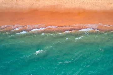 Fotobehang Beautiful sunset aerial view sand beach and blue sea, travel Phuket paradise of Thailand © Parilov