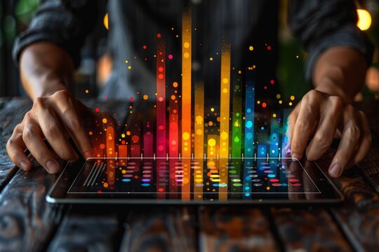 businessman holding tablet , virual business graph, future , technology process