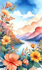 Beautiful floral wreath wedding invitation card template