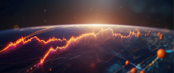 A digitally created image illustrating global economic expansion with glowing growth lines on Earth