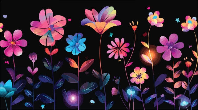 Light flowers on the black background flat vector isolated