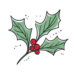 thick line art xmas holly, white background сreated with Generative Ai
