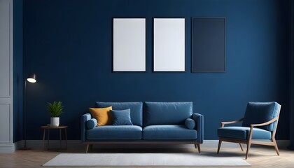 modern blue wall living room with sofa