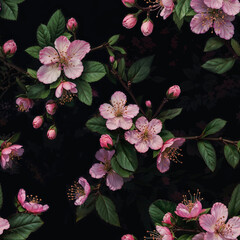Seamless pink cherry blossom pattern, realistic style, spring wallpaper design. Generative ai