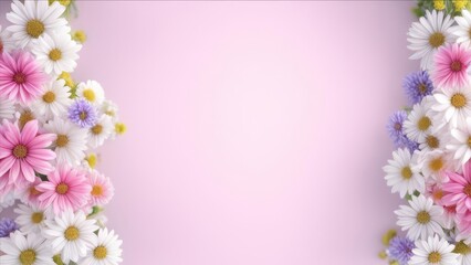Daisies on a pink background with free space.