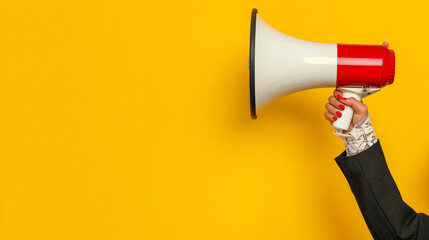 Megaphone Announcement on Yellow Background with Copy Space - obrazy, fototapety, plakaty