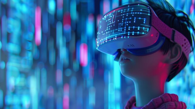 3D Technology Sensation Metaverse Virtual Reality: A Boy Wearing VR Glasses