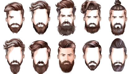 Man hair and beards styles. Hipster fashion high detai