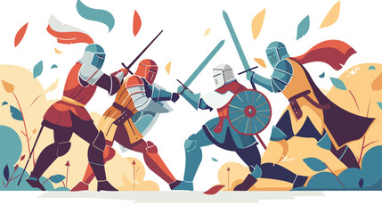 Medieval knight tournament vector illustration. Cartoon - obrazy, fototapety, plakaty