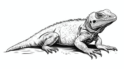 Lizard with bandaged tail sketch engraving vector illustration